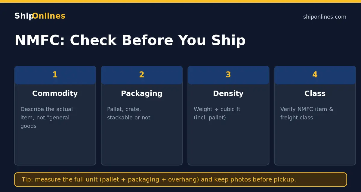 NMFC density freight class checklist before LTL shipping